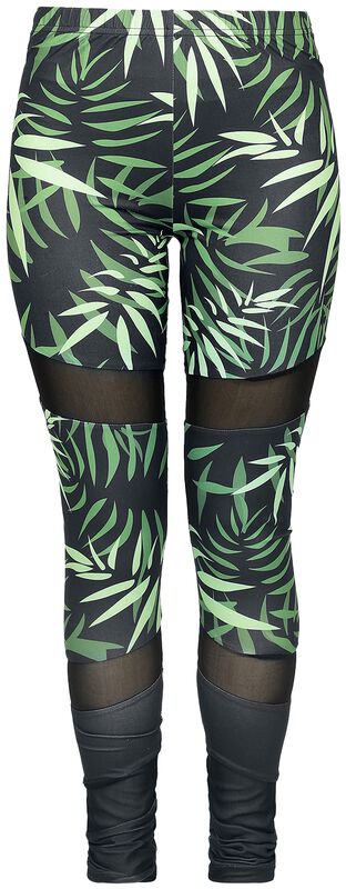 Leggings with bamboo print and mesh inserts