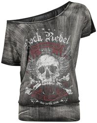 Dark Grey T-shirt with Wide Neckline and Print, Rock Rebel by EMP, T-Shirt