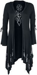 Gothicana X Anne Stokes - Black Cardigan with Hood, Lacing and Flared Sleeves