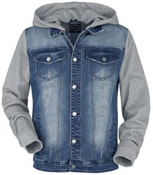 Denim Jacket with Sweat Sleeves and Hood, RED by EMP, Jeans Jacket