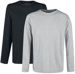 Double Pack Long-Sleeve Tops Grey and Black with Crew Neck, RED by EMP, Long-sleeve Shirt