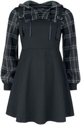 Layered-effect dress with chequered hoodie, Rock Rebel by EMP, Short dress