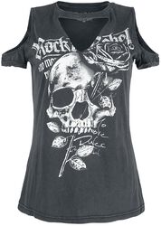 Black T-shirt with Skull Print and Cut-Outs