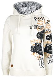 Rock Rebel X Route 66 - White Hoodie with Print and Integrated Collar