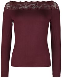Red Long-Sleeve Top with Lace, Black Premium by EMP, Long-sleeve Shirt