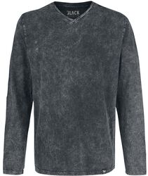 Long-Sleeve Shirt with V-Neckline and Wash, Black Premium by EMP, Long-sleeve Shirt