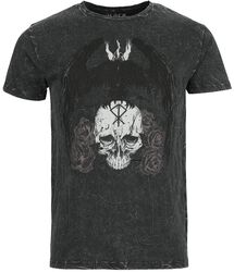 Black washed t-shirt with skull and crown print, Black Premium by EMP, T-Shirt