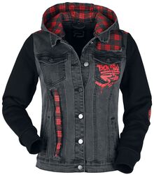 Denim Jacket with Print and Checked Inserts, RED by EMP, Jeans Jacket
