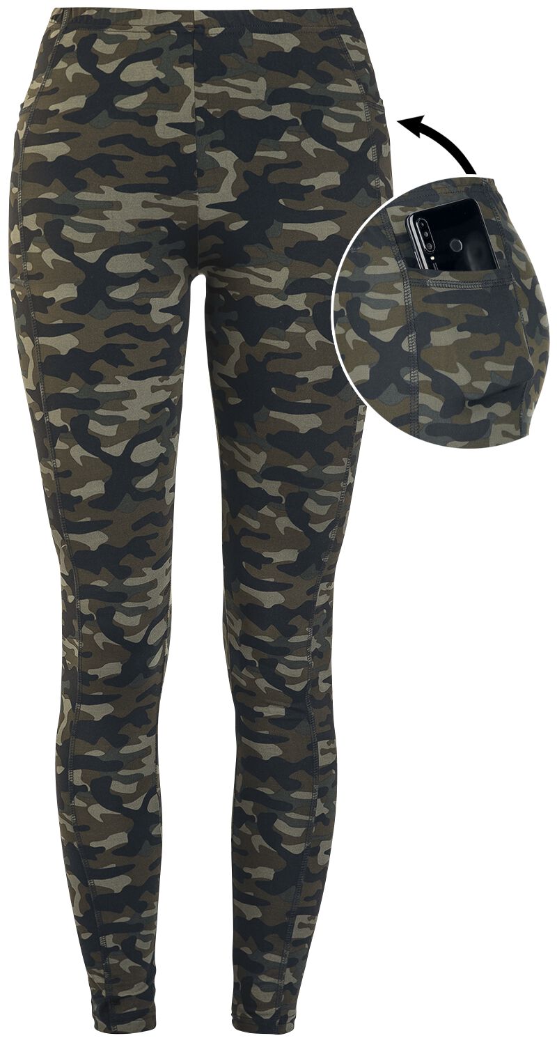 Olive-Coloured Camo Leggings with Side Pockets, Rock Rebel by EMP Leggings