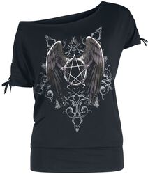 Gothicana X Anne Stokes - Black T-Shirt with Print and Lacing, Gothicana by EMP, T-Shirt