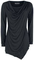 Black Long-Sleeve Shirt with Waterfall Neckline