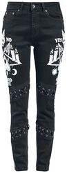 Jeans with intricate prints and lacing