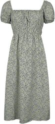 Floral-print, square-neck, double-shirred midi dress, QED London, Medium-length dress