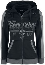 Black Hooded Jacket with Rock Rebel and Skull Prints, Rock Rebel by EMP, Hooded zip