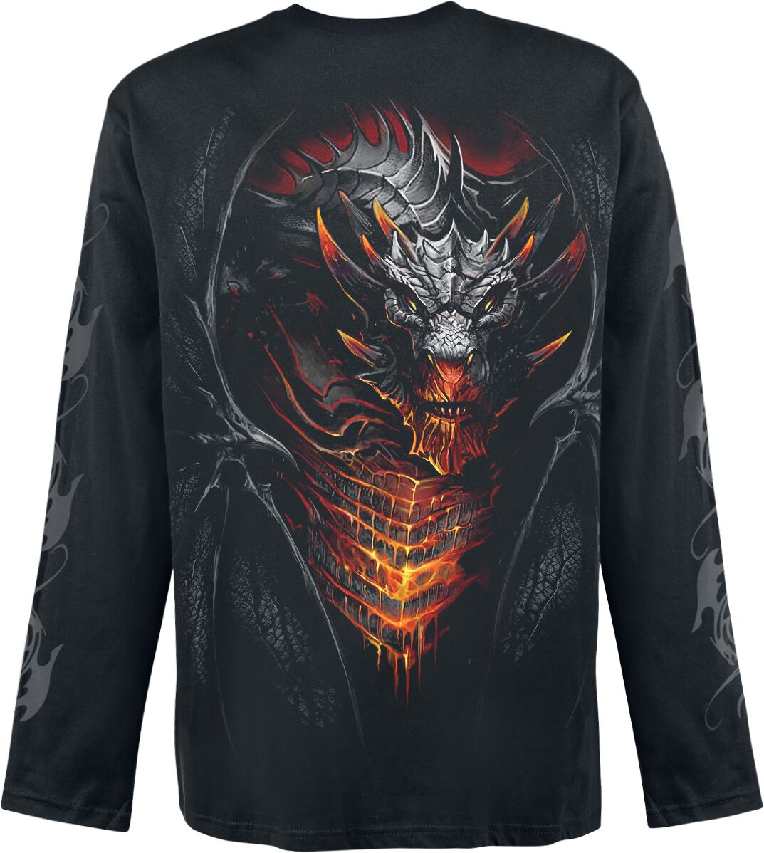 Spiral Reaper's Portal Long Sleeve T-Shirt - Black Gothic Tribal Design, 100% Cotton Jersey