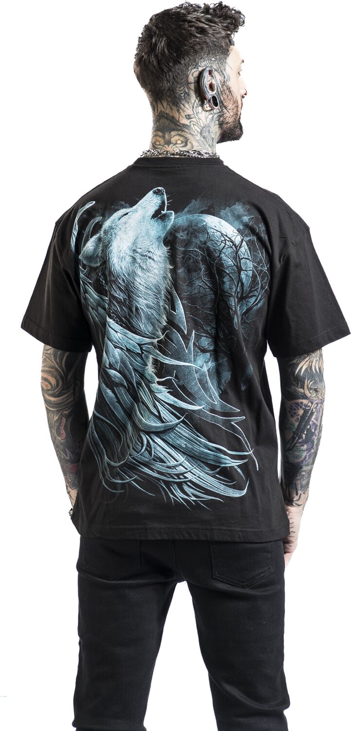 T-shirt Homme ML SPIRAL Motif Shadow Wolf - Style Rock Gothique, Noir, Taille XL, Neuf Avec étiquettes