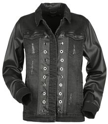 Jeans Jacket With Faux Leather Details, Black Premium by EMP, Jeans Jacket