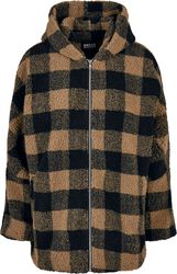 Ladies Hooded Oversized Check Sherpa Jacket, Urban Classics, Between-seasons Jacket