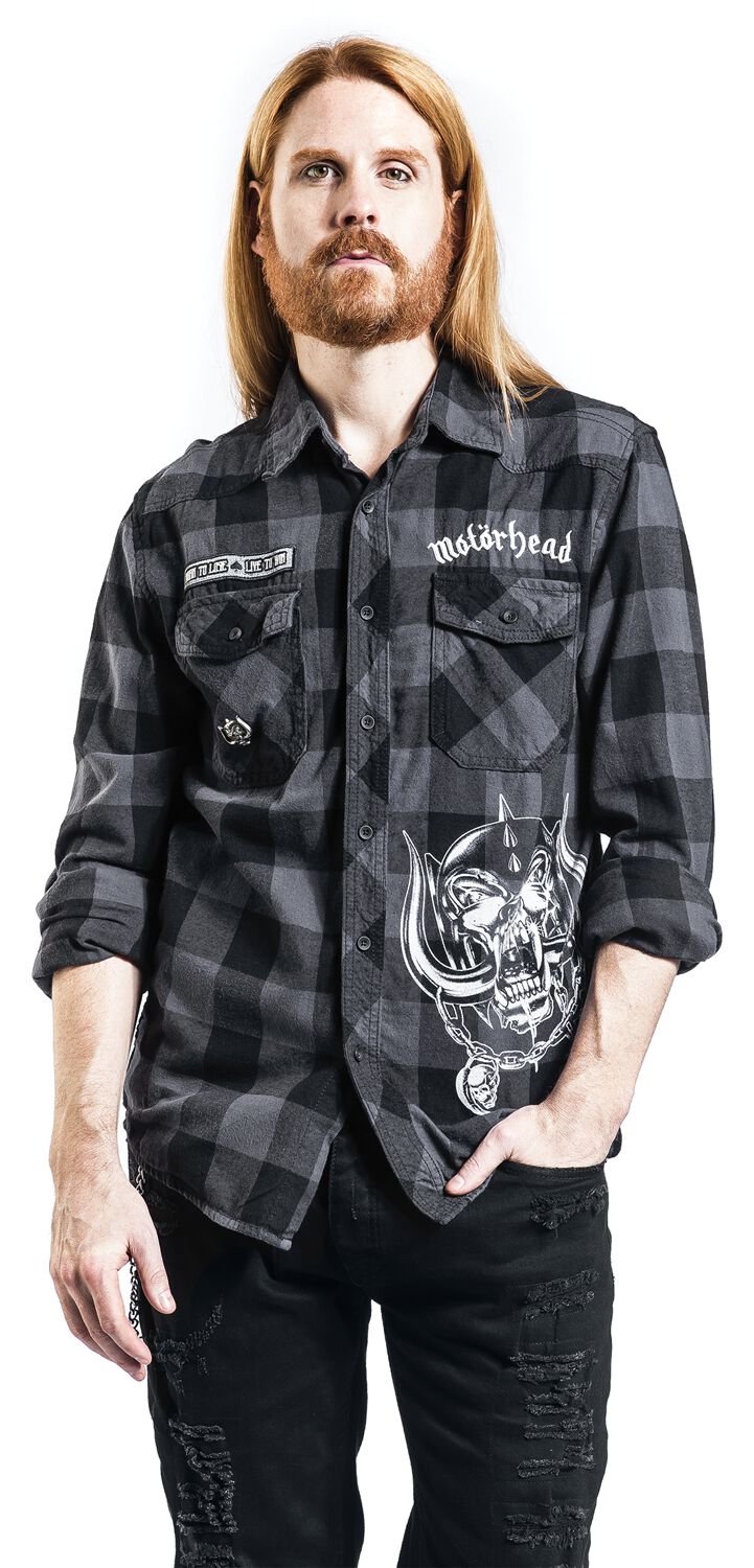 Brandit Motörhead Checkshirt by Black Grey, zwart-grijs, 6XL