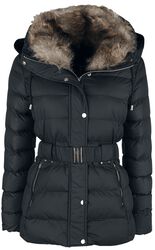 Belted Fur Collar Puffer Coat, QED London, Short Coat