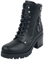 Black Lace-Up Boots with Buckles and Heel, Black Premium by EMP, Boot