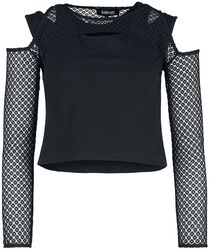 Long-sleeved top with double-layer mesh, Gothicana by EMP, Long-sleeve Shirt