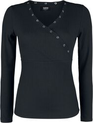Black Long-Sleeve Shirt with Eyelets and V-Neckline, Black Premium by EMP, Long-sleeve Shirt